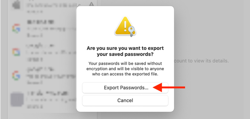 Az iCloud kulcstartó jelszavak újraexportálása önéletrajzba