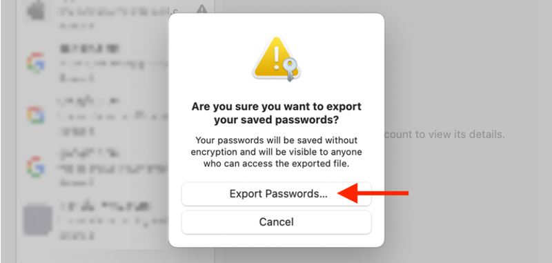 REsporta le password del portachiavi iCloud nel CV