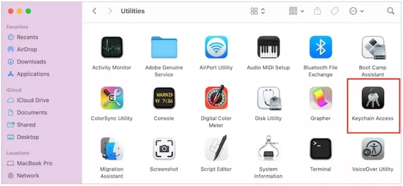 Otwórz aplikację dostępu do pęku kluczy na komputerze Mac