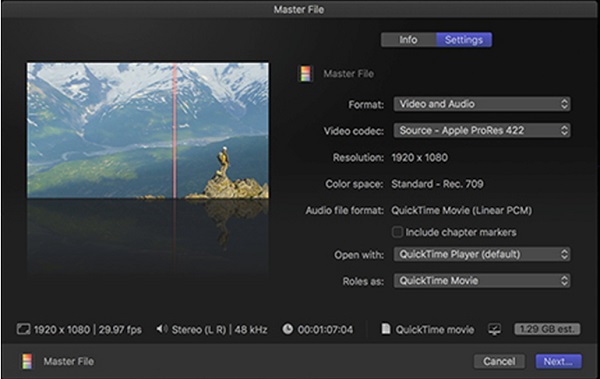 Choose output setting