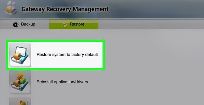 Gateway Recovery Management Factory Reset
