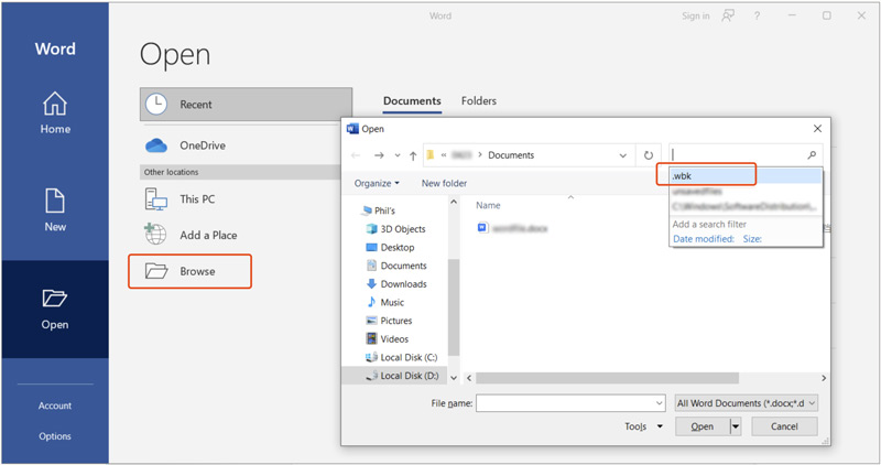 Recover Lost Word Document from Backup Files
