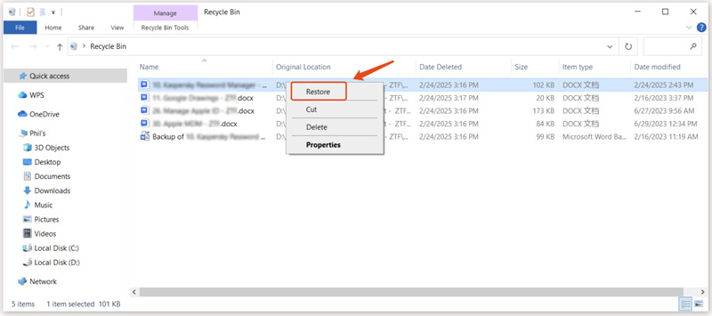 Recover Lost Word Document from in Recycle Bin