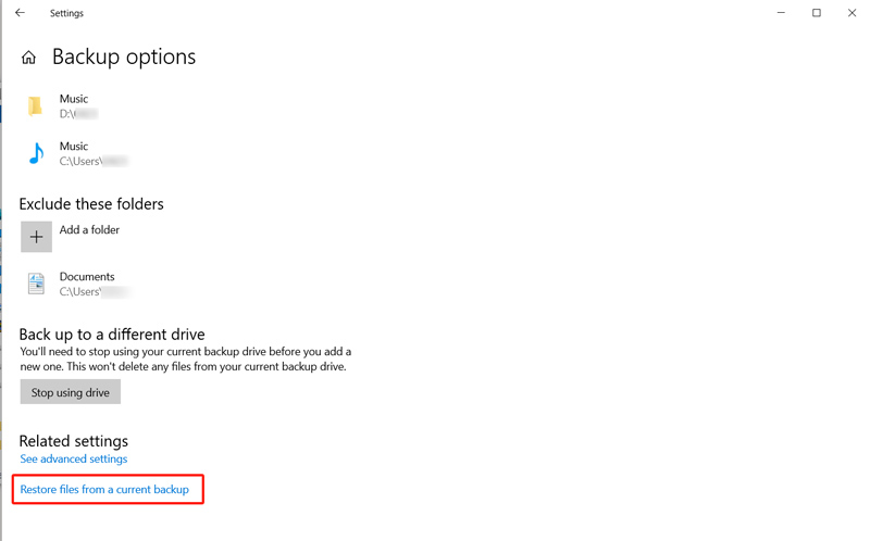 Restore Files from A Current Backup Via File History
