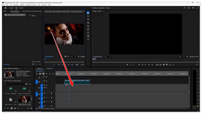 Przeciągnij wideo na oś czasu w programie Adobe