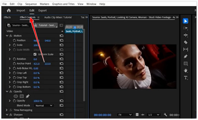 Znajdź kontrolki efektów w programie Adobe