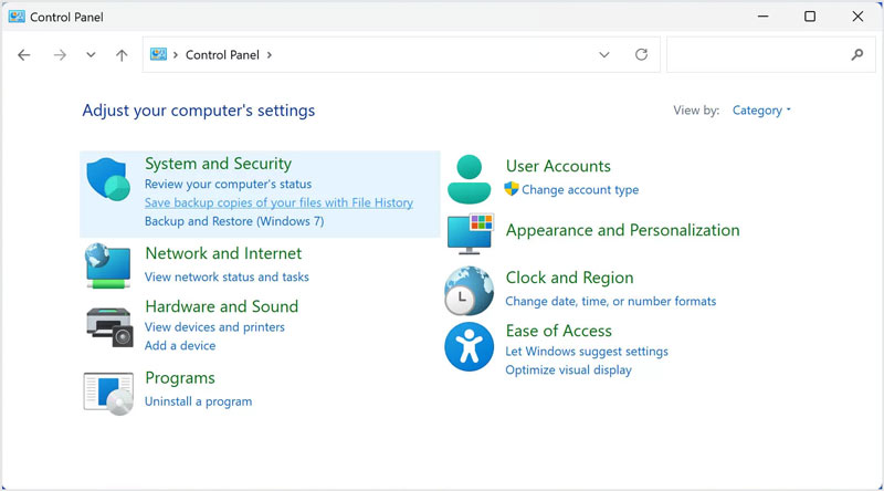 Windows Control Panel System And Security