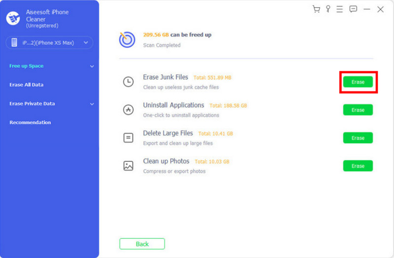 Aiseesoft iPhone Cleaner Poista roskatiedostot