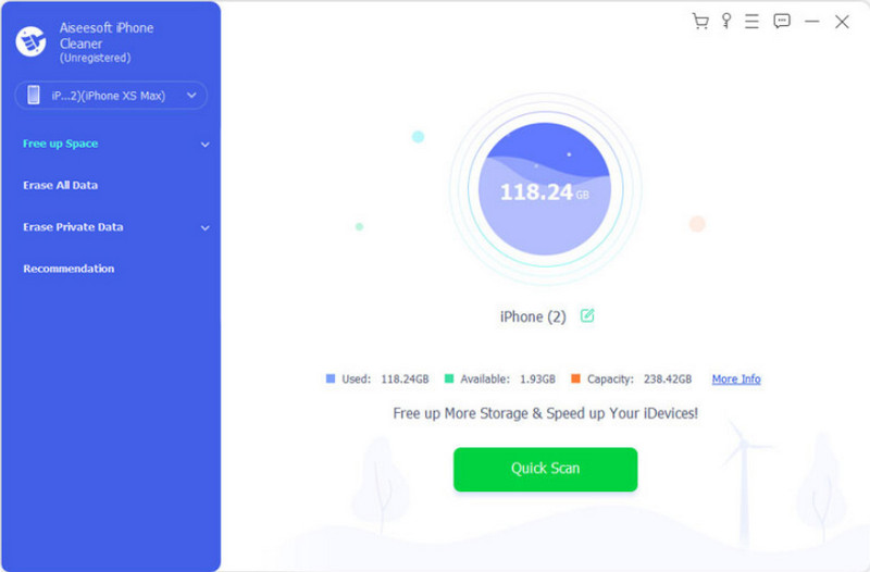 Aiseesoft iPhone Cleaner Quick Scan Vapauta tilaa