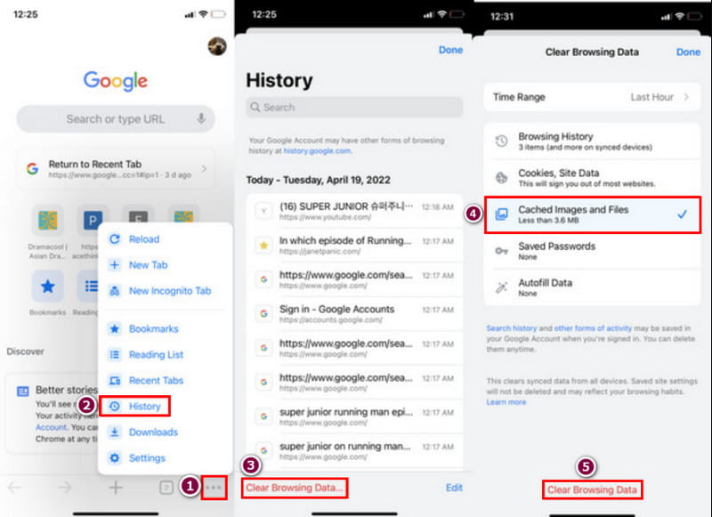 iPhone Google Chrome Wyczyść dane przeglądania