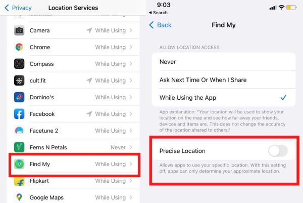 Turn off Precise Location to Freeze Location
