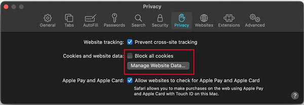 Mac Safari Gizlilik Web Sitesi Verilerini Yönetin