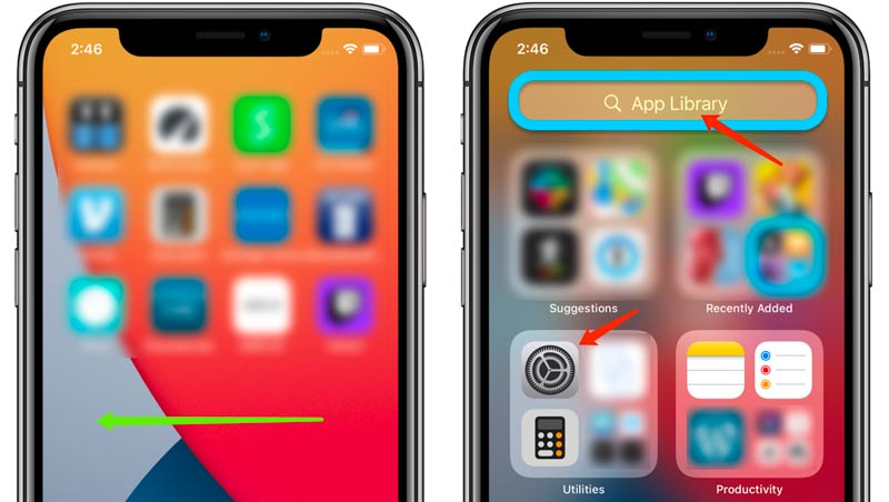 Beállítások visszaállítása ikon az iPhone-on az App Libray alkalmazásban