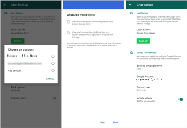 Sikkerhetskopier Android WhatsApp-chatter til Google Drive