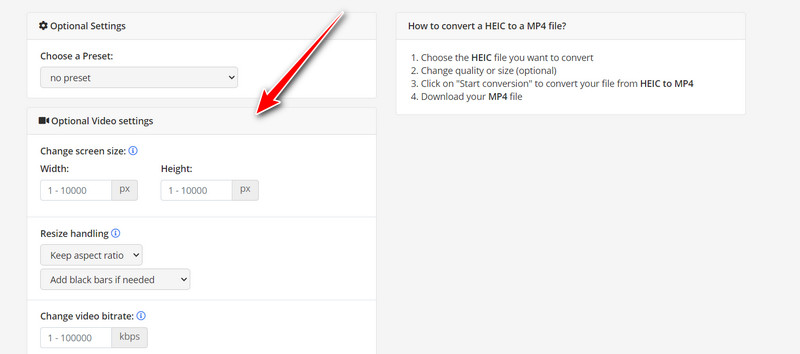 Online Convert Settings Heic