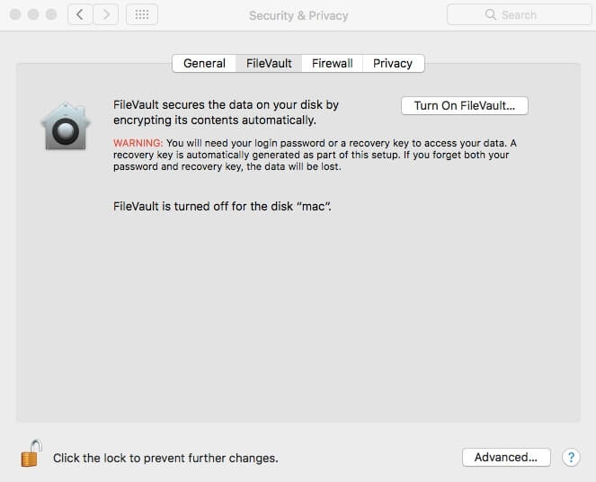 Blocca le foto su Mac con FileVault