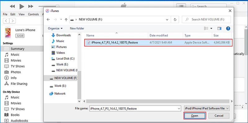 Install IPSW File on iPhone with iTunes