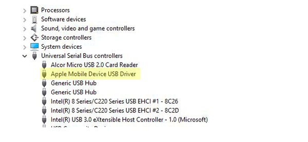 Controlla il driver USB del dispositivo mobile Apple