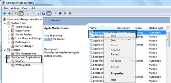 Перезапустите Apple Mobile Device Support