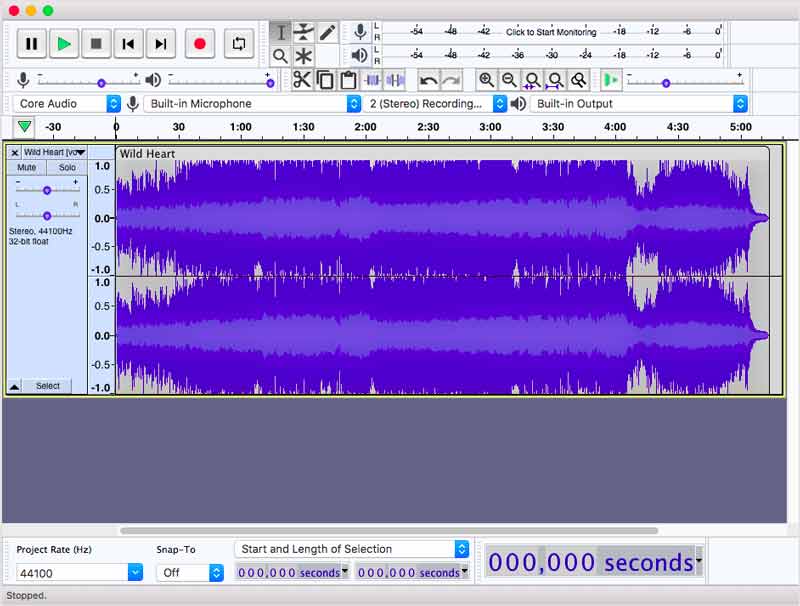 Open Audacity en voeg een nummer toe