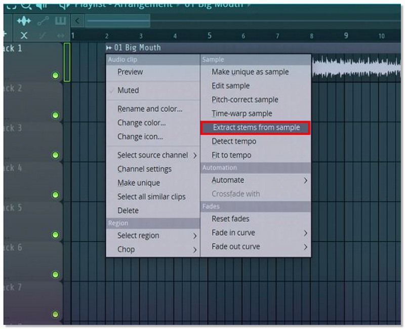 Choose Extract Stems From Sample in FL Studio