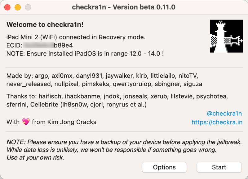 Checkra1n iPad Mini Connected in Recovery Mode