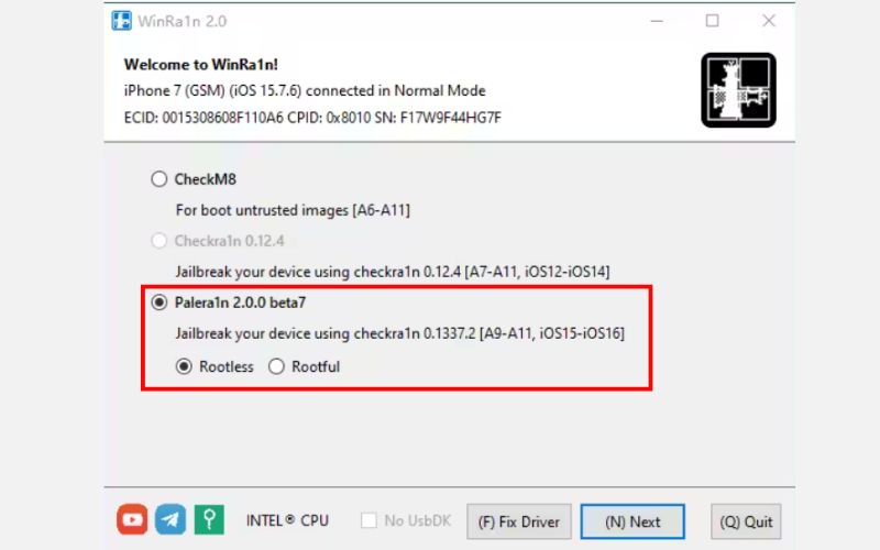 Select Rootless Option