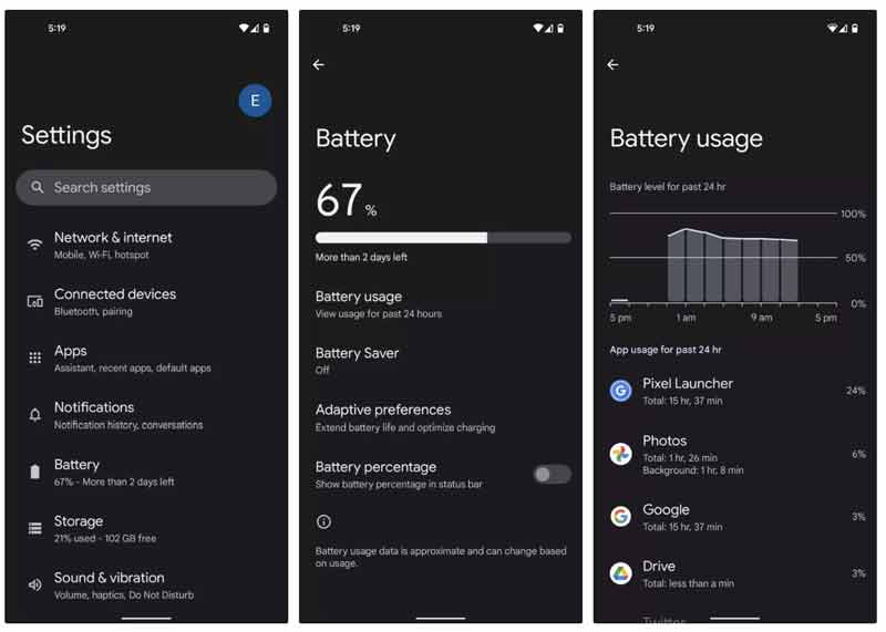 Batterianvändning Android