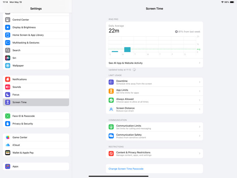iPad Screen Time App Limits