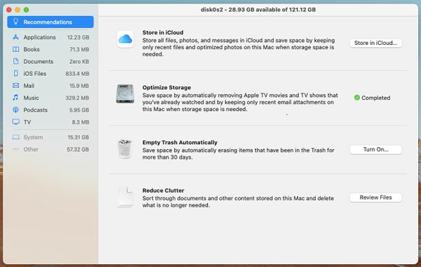 Manage Strorage Recommendations Mac