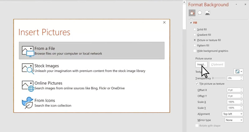 Trasforma un'immagine in uno sfondo di PowerPoint