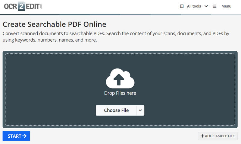 OCR2Edit Válassza a Fájl konvertálása PDF kereshető lehetőséget