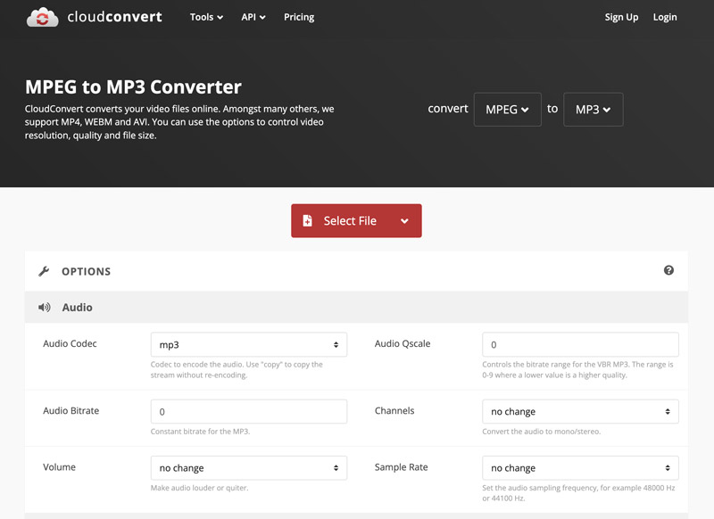 CloudConvert MPEG 到 MP3 線上轉換器