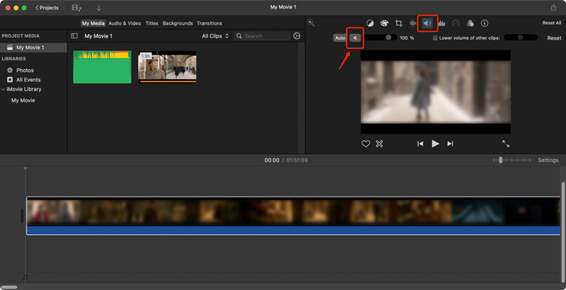 Ztlumit video v iMovie