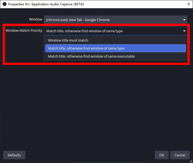 Properties Window Match Priority
