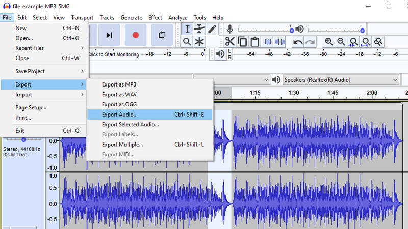 Esporta audio modificato
