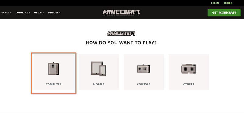 Minecraft Wybierz urządzenie