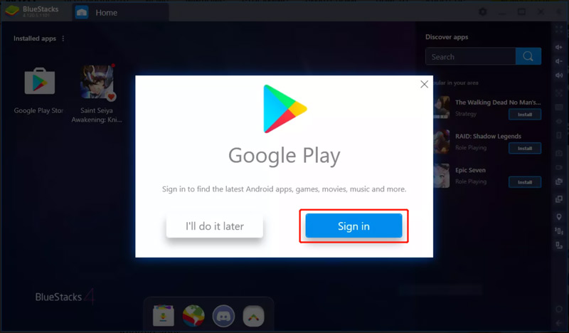 Accedi all'account Google Play BlueStacks