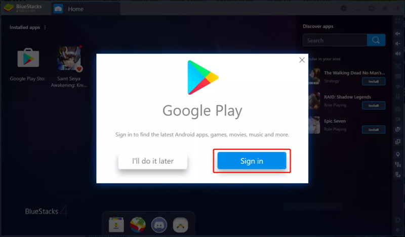 登录 Google Play 帐户 BlueStacks