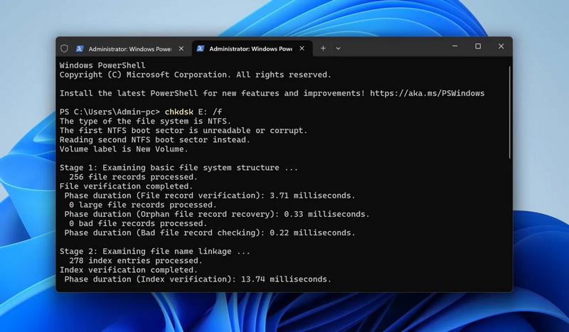 Futtassa a Chkdsk-ot Raw-n
