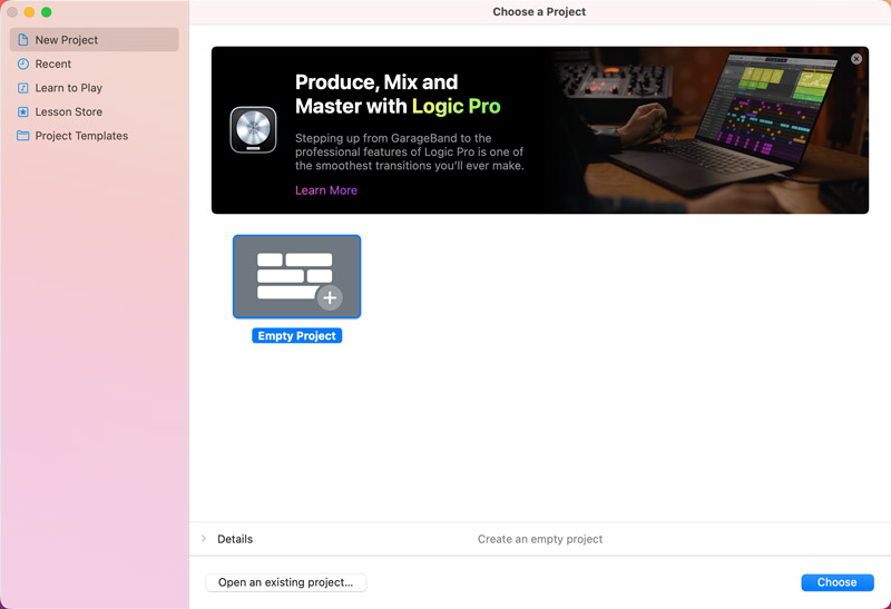 Garageband Create Empty Project