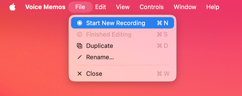 Voice Memos Start New Recording Mac