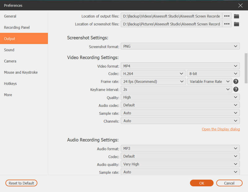 Cambia formato di output