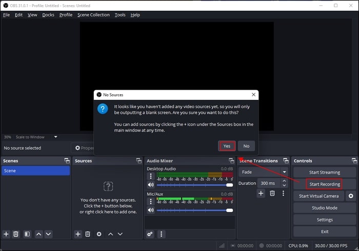 OBS Start Recording Desktop Audio