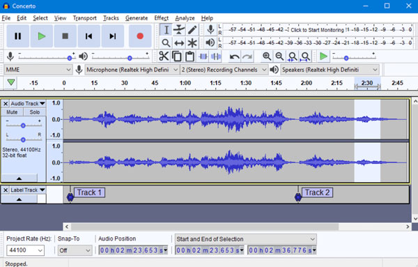 Registra l'audio del computer Audacity