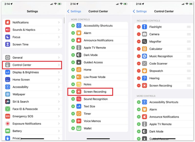 Включить функцию записи экрана на iPhone