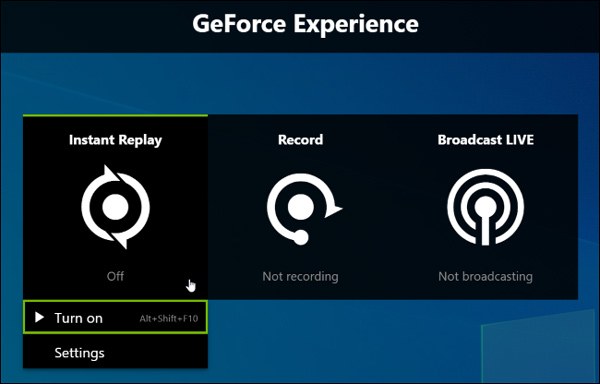 Start optagelse af Geforce Experience