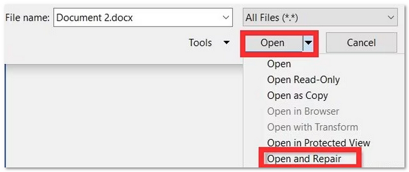 Choose Open And Repair