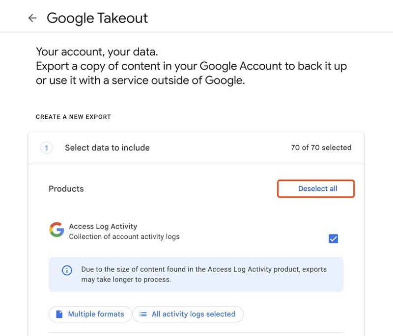 Google Takeout Deselect All