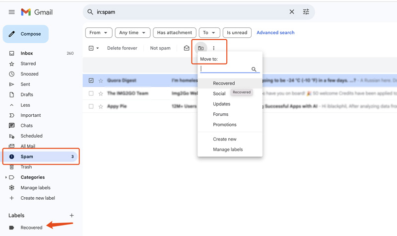 Restore Spam Emails In Gmail